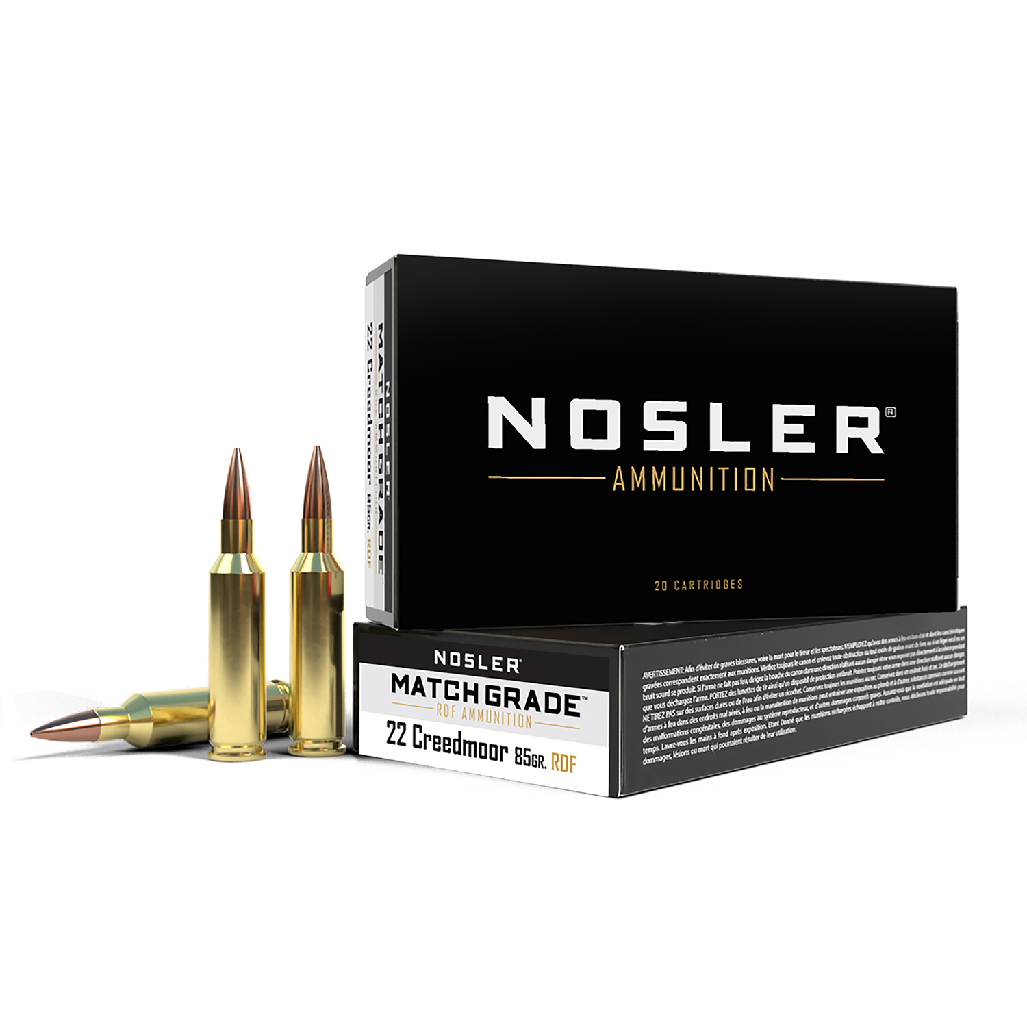 Nosler Match Grade Rifle Ammunition 22 Creedmoor 85 Gr. Hpbt 20 Rd.