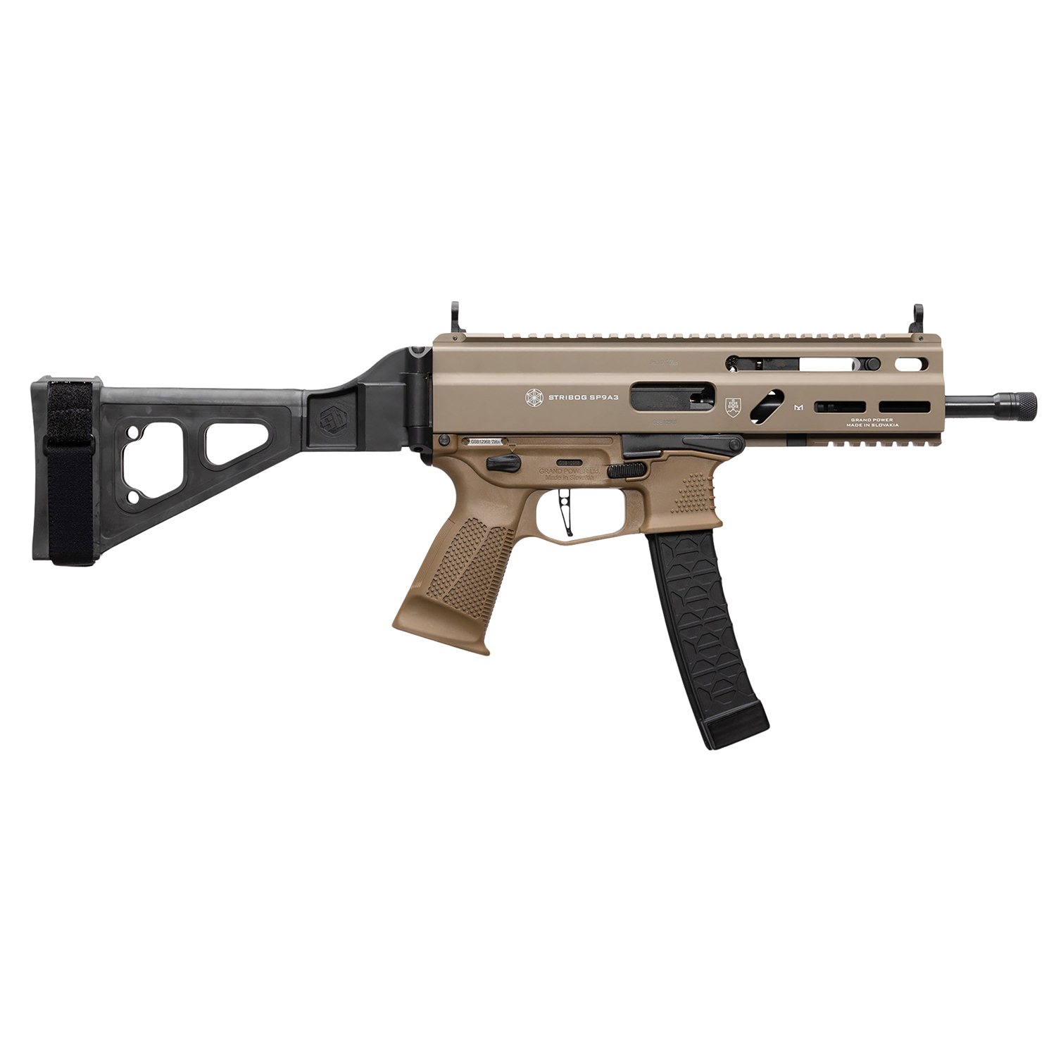 Grand Power Stribog SP9A3 9MM 8 Bbl 30 Rd Mag W/brace Fde