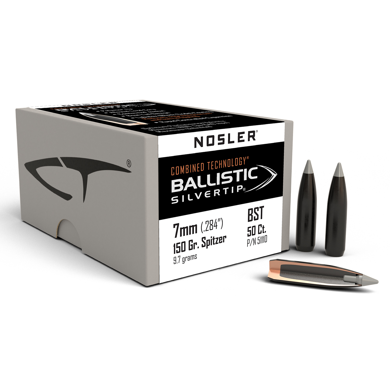 Nosler Ballistic Silvertip 7MM .284 150GR Spitzer Point 50 Count