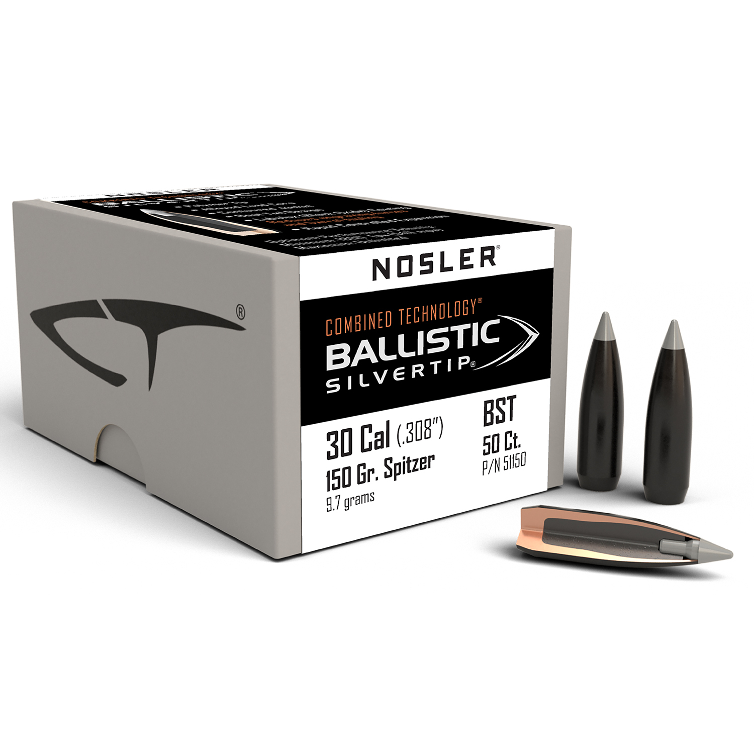 Nosler Ballistic Silvertip .30 Cal 150GR Spitzer 50 Pk