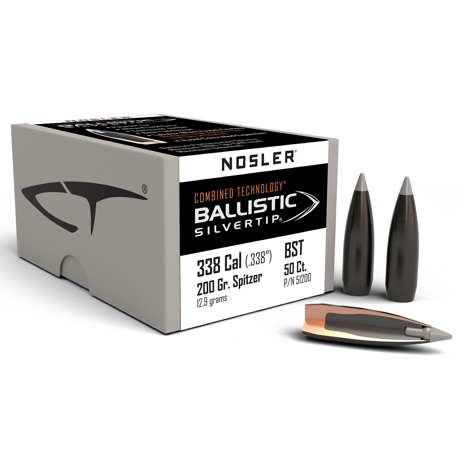 Nosler 338 Cal 200GR Ballistic Silver Tip 50C