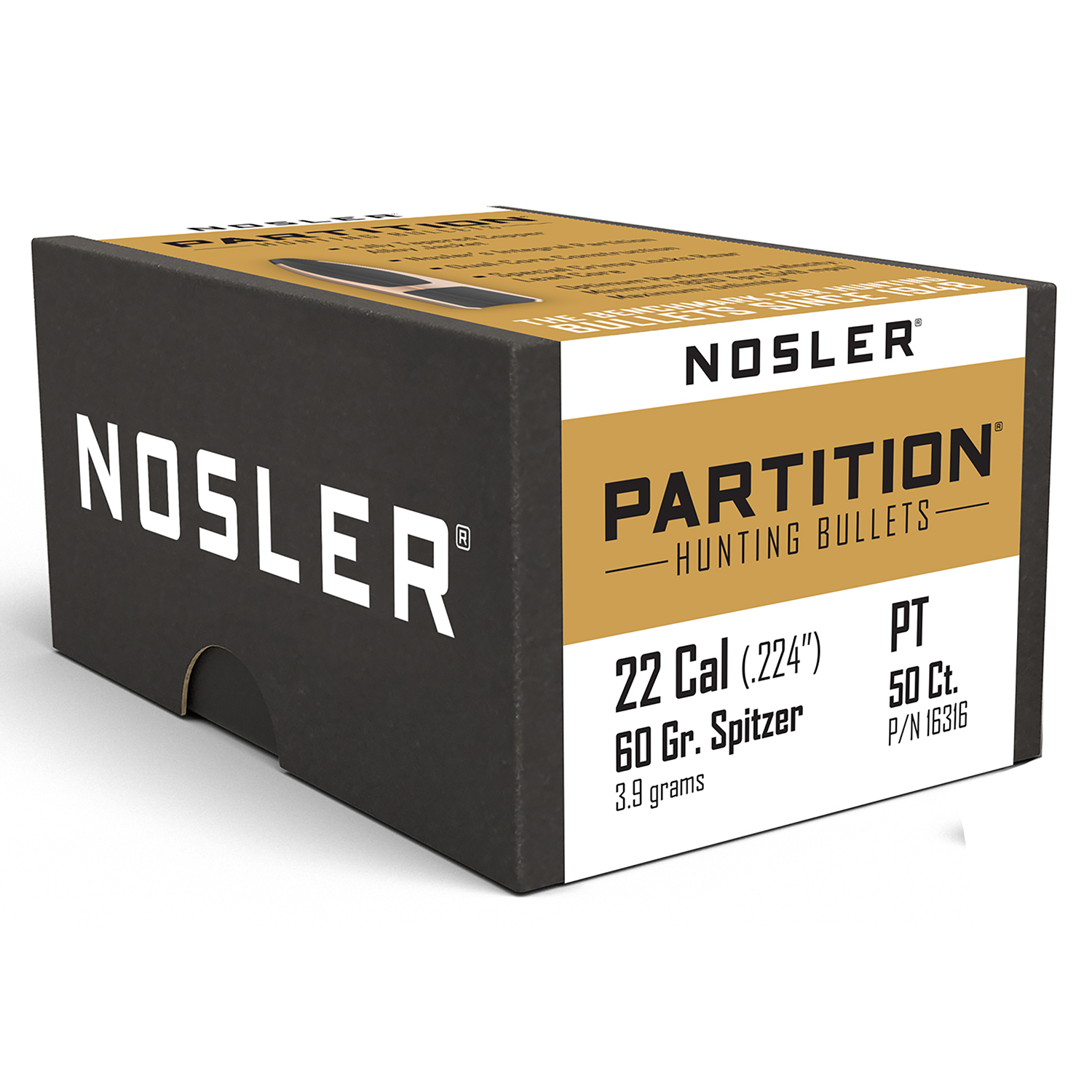 Nosler Partition Bullets 22 Cal .224 60 Gr Spitzer 50 Count
