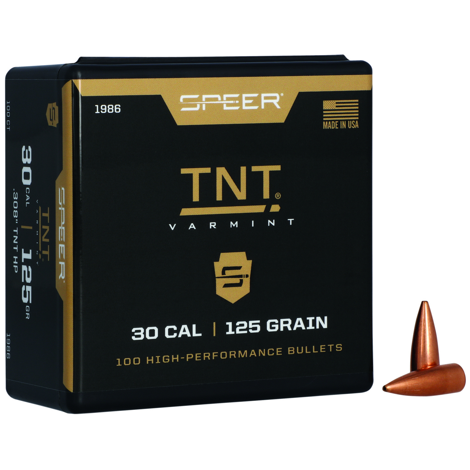 Speer Bullets 30 Caliber .308 125 Gr Jacketed Hollow Point 100 Per Box