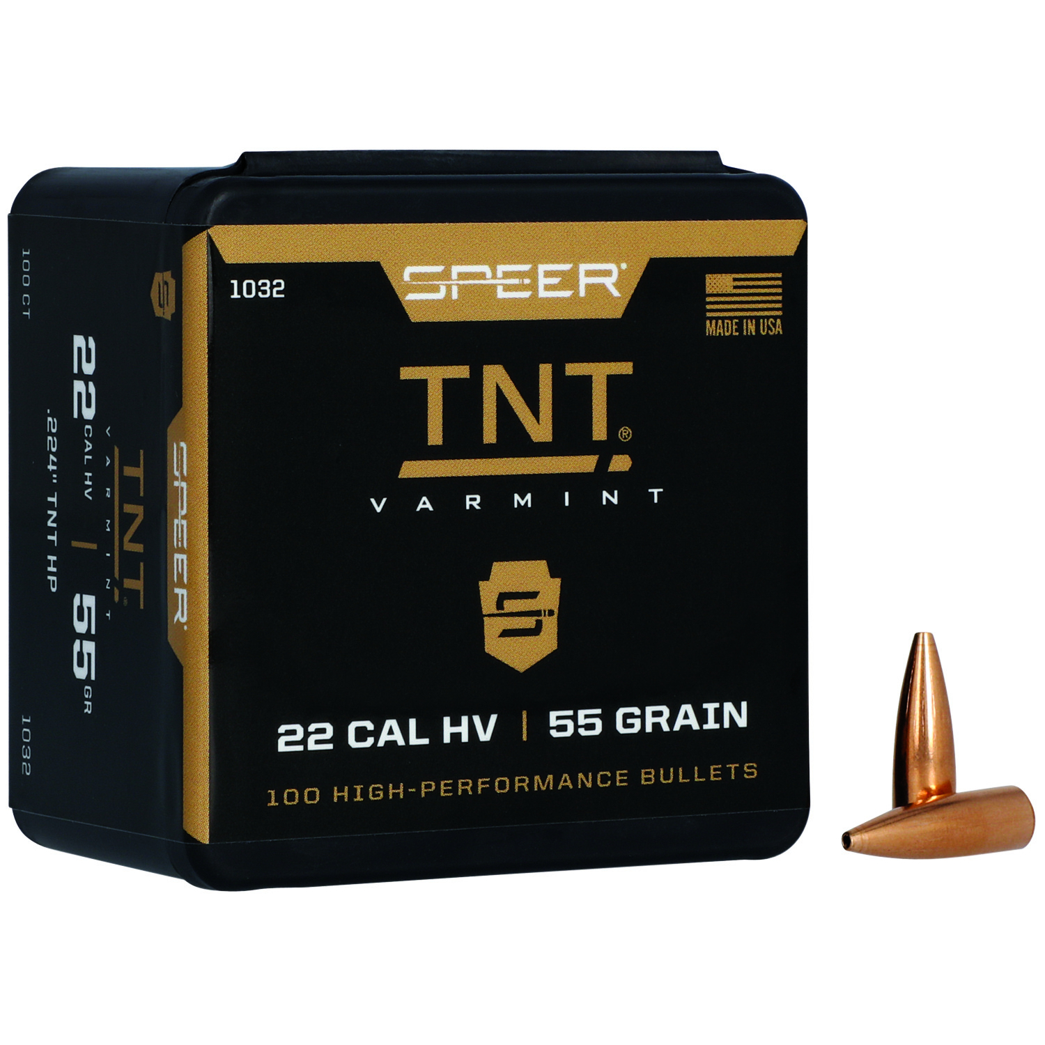 Speer Bullets .22 Cal 55 Gr Jacketed Hollow Point 100 Per Box