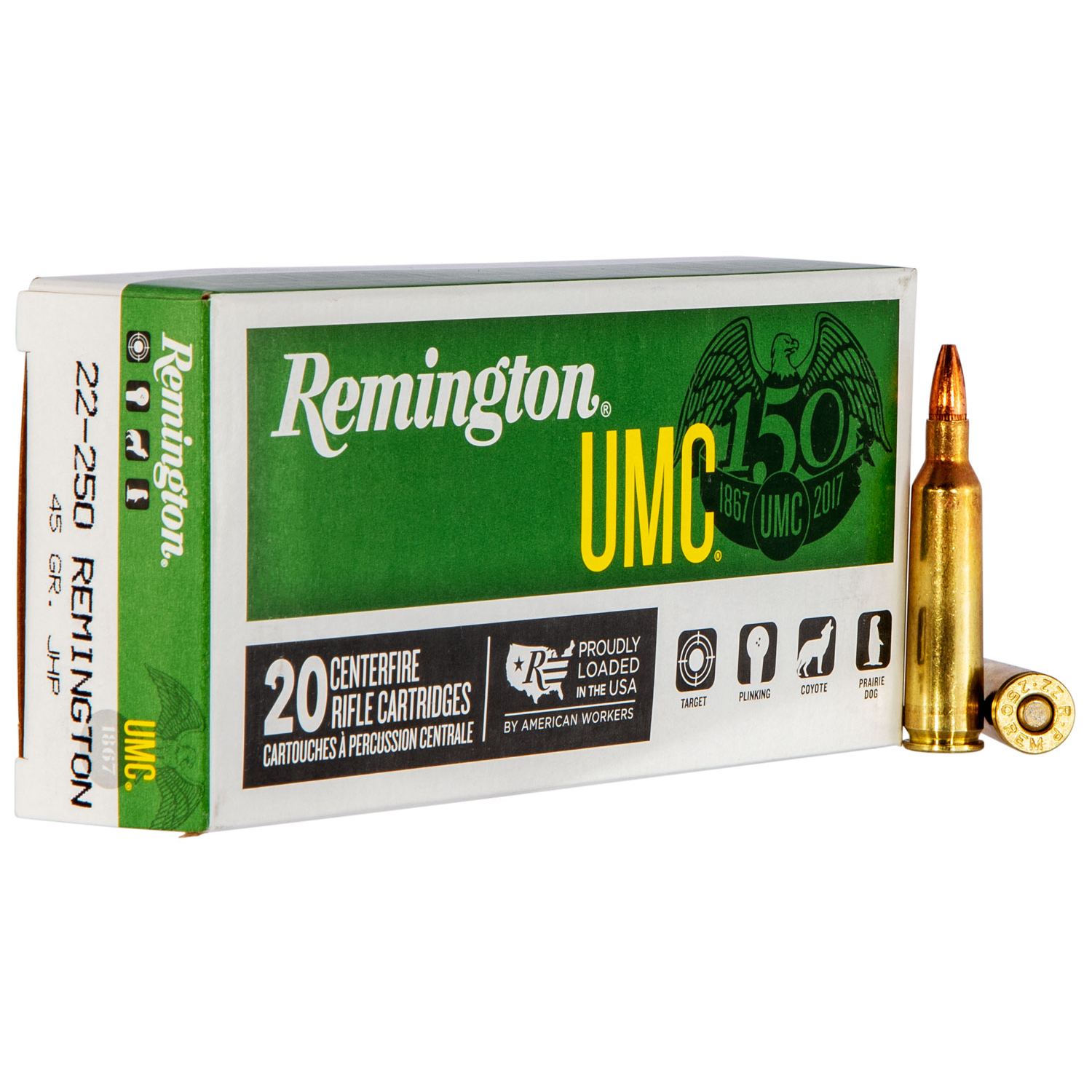 Remington Umc 22-250 Rem 45GR Jhp Ammo 20RD