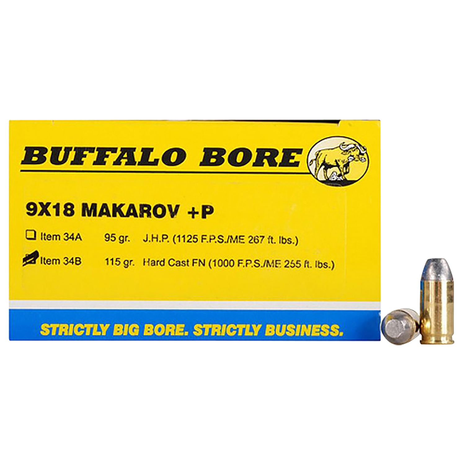 Buffalo Bore 9X18 Makarov +p 115GR Hard Cast Flat Nose 20/12
