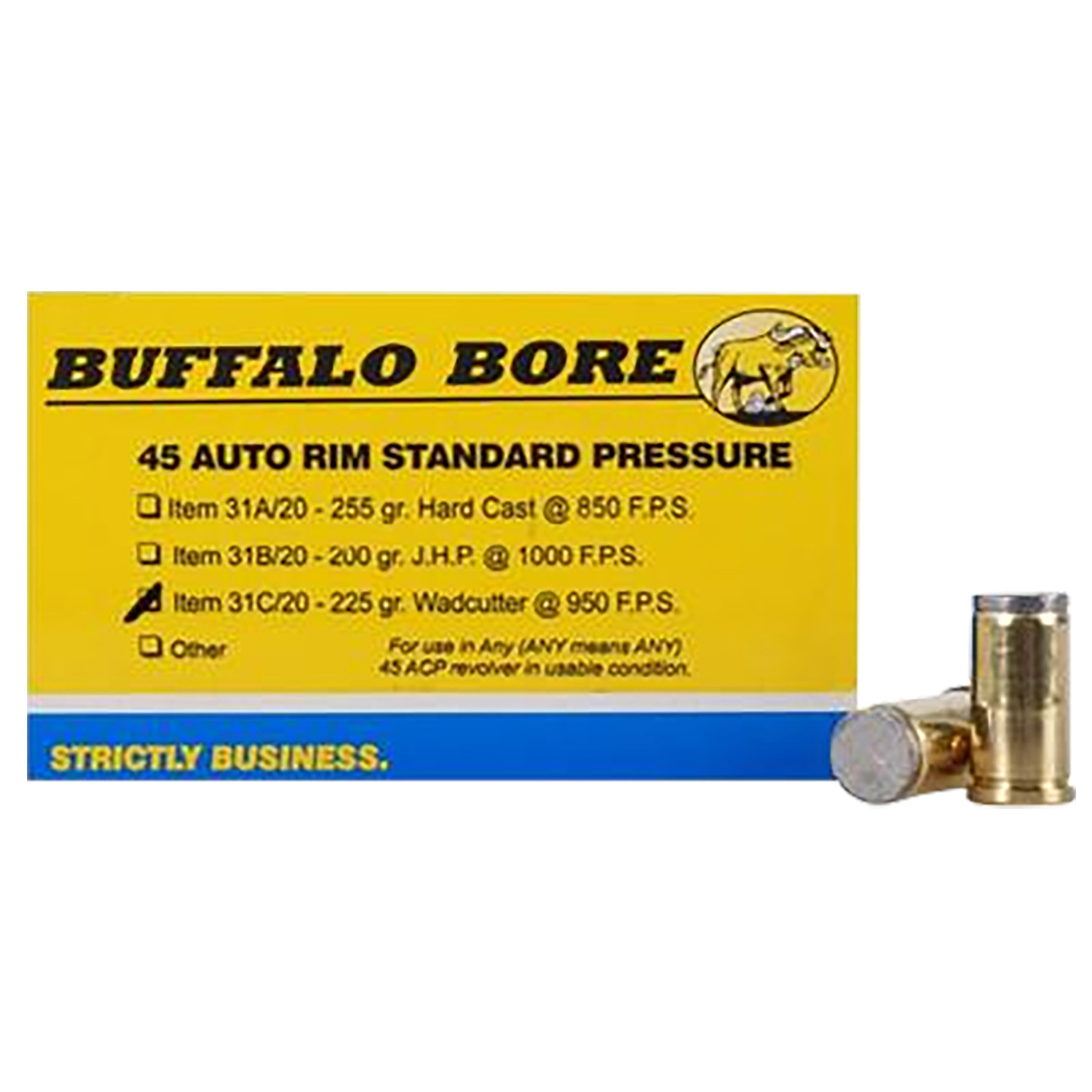 Buffalo Bore Ammunition 45 Auto Rim 225GR Wadcutter 20 Per Box