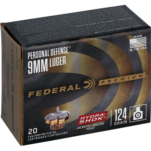 Federal Premium Hydra Shok 9MM 124GR Jhp 20RD