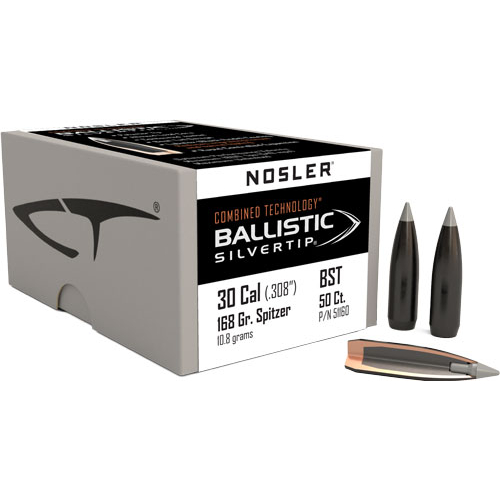 Nosler 30 Cal .308 168GR Ballistic Silvertip Hunting Bullets 50 Pk.